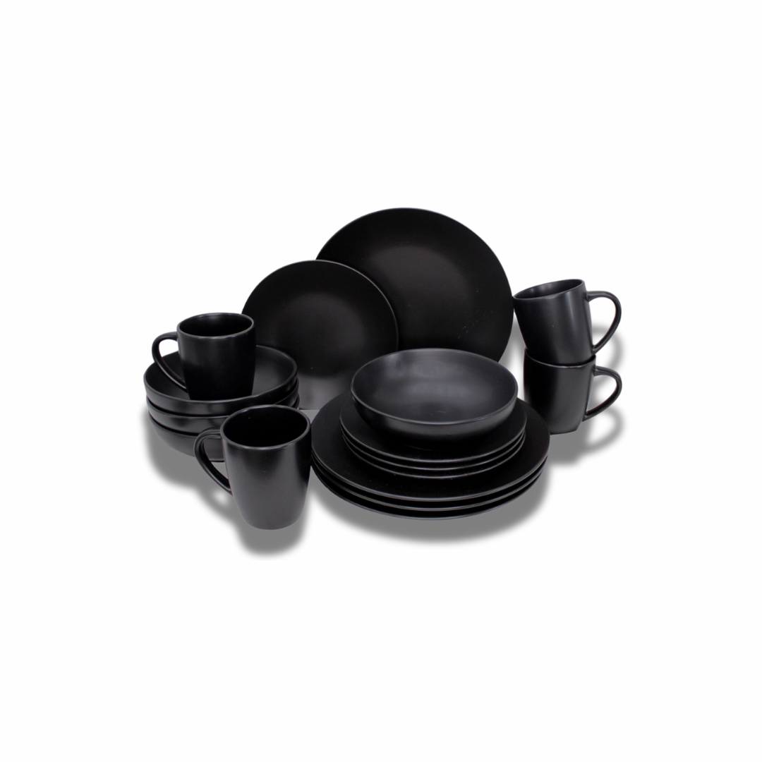 7-Piece Black Stoneware Dinner Set – Modern & Durable