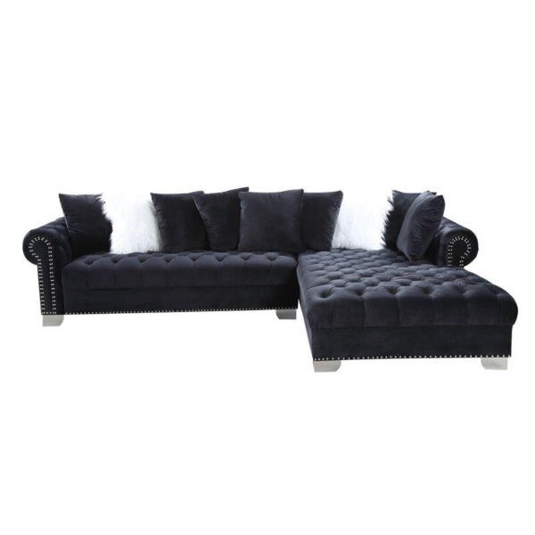 Classic Black Tufted Sofa – Plush Velvet Upholstery