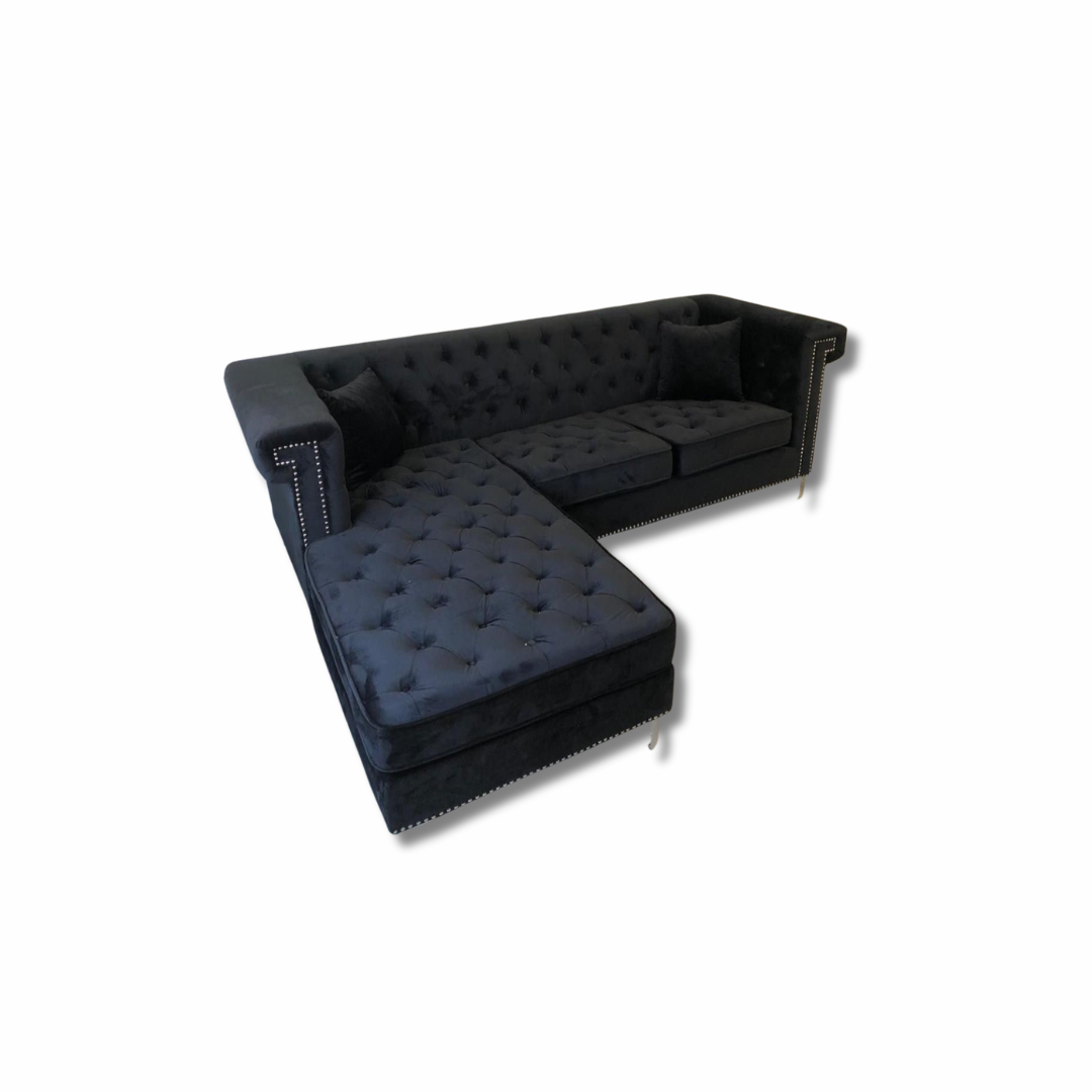 Classic Black Tufted Sofa – Plush Velvet Upholstery