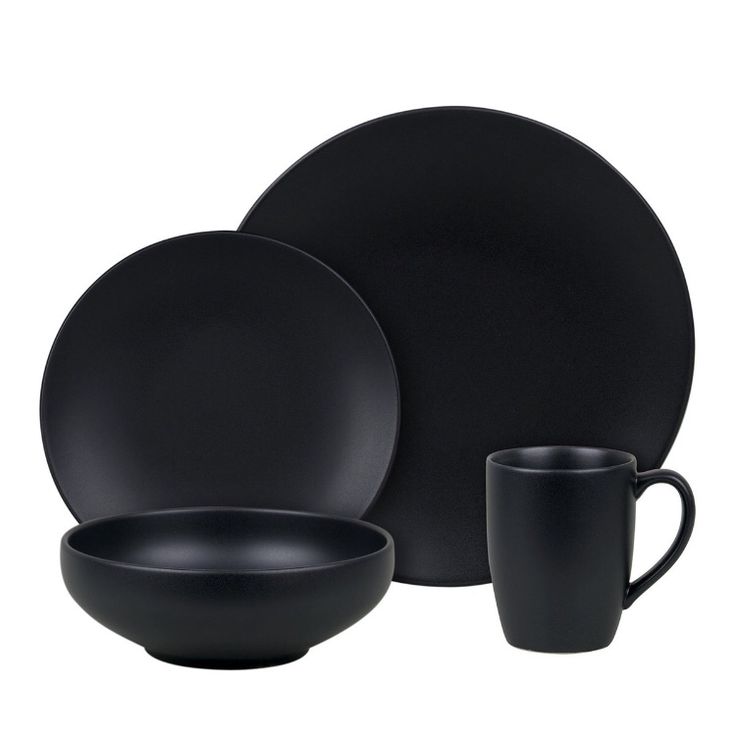 7-Piece Black Stoneware Dinner Set – Modern & Durable