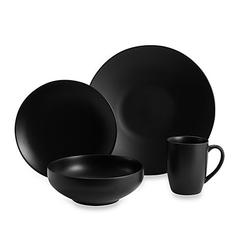 7-Piece Black Stoneware Dinner Set – Modern & Durable