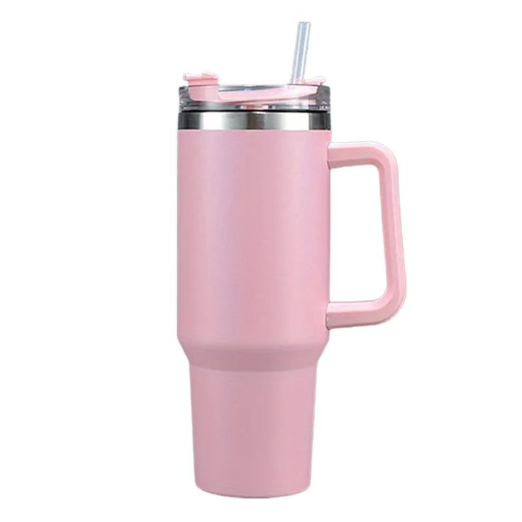 Travel Mug with Handle & Straw Lid- Spill-Resistant