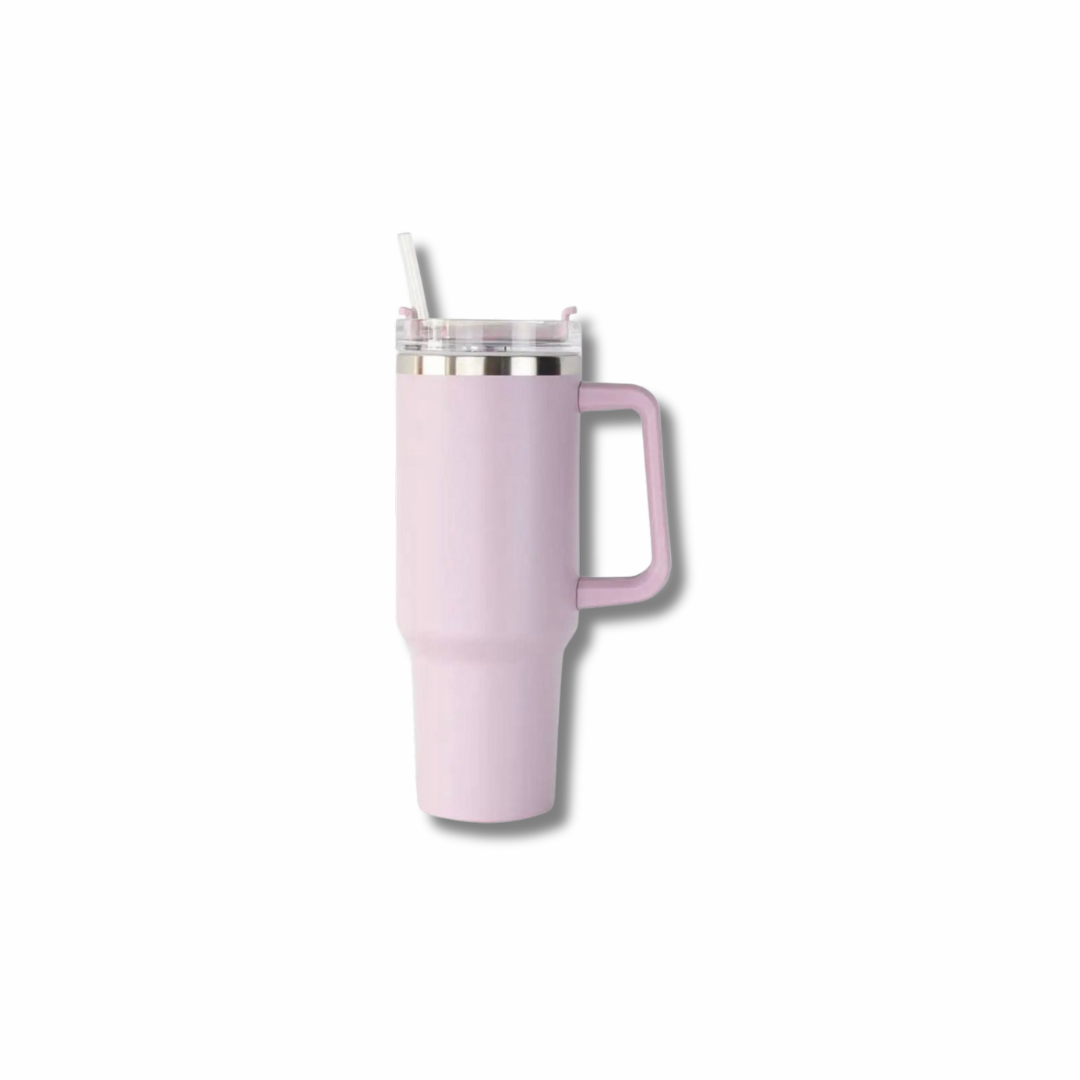 Travel Mug with Handle & Straw Lid- Spill-Resistant