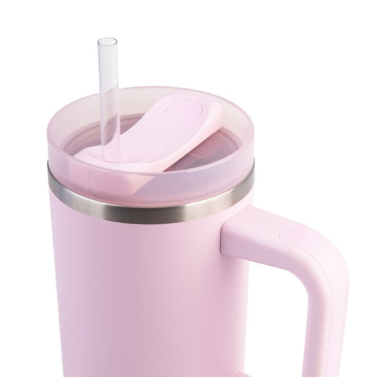 Travel Mug with Handle & Straw Lid- Spill-Resistant